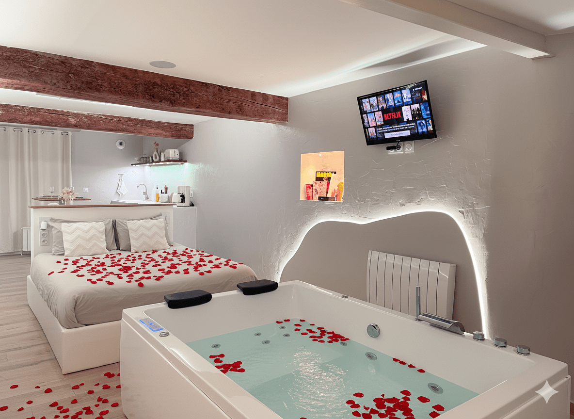 À la folie Loft&Spa romantique avec jacuzzi - Love’nSpa - weekend en amoureux, love rooms avec spa ou jacuzzi privatifÀ la folie Loft&Spa romantique avec jacuzzi