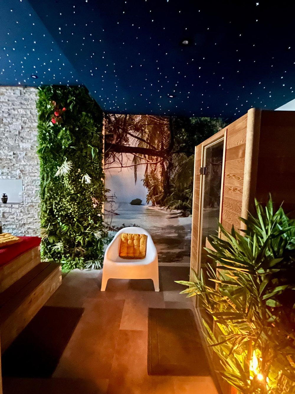 Sauna et ciel7 de La Tanière Dé-Plaisirs, Love Room haut de gamme 200 m2 avec JACUZZI SAUNA & DONJON