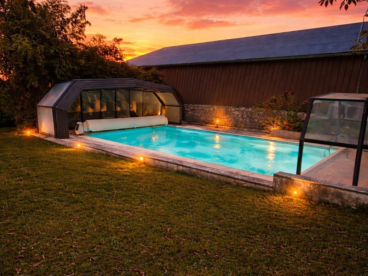 Piscine privative chauffée éclairée le soir, Domaine de Like a Dream à BlennesSuite Morocco, Domaine de Like a Dream