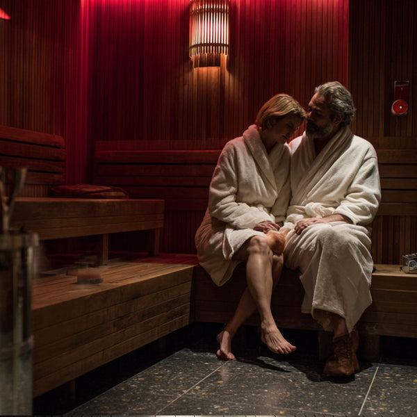 Private wooden sauna with relaxing and wellness ambiance