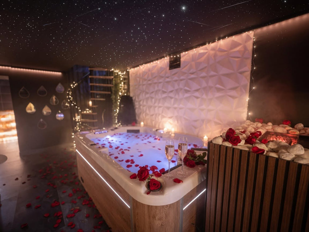 SPA sous ciel étoilé avec décoration romantique2 de Eros Suite Maison d’émotions et Love Room SPA et Sauna privés
