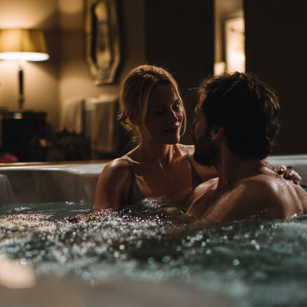 Couple choosing a love room for a romantic weekend